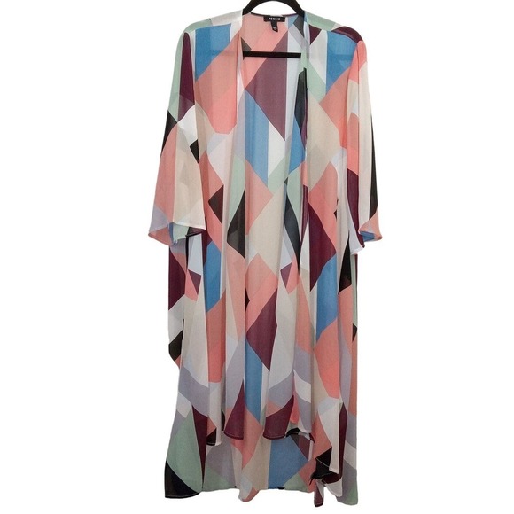 torrid Jackets & Blazers - Torrid 00/0 Kimono Colorful Geometric Half Sleeve Polyester Duster